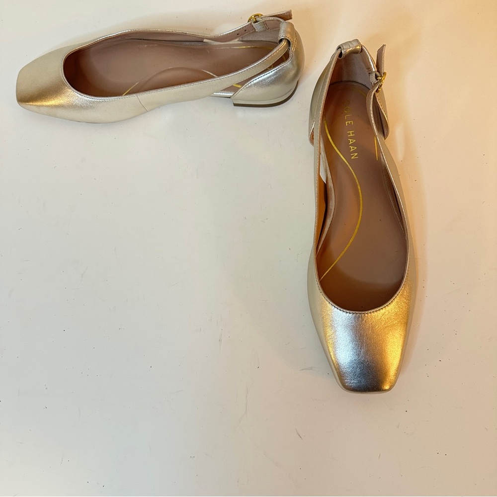 NEW Cole Haan Bria Cutout Soft Gold Leather Women's Ballet Flats, Sz 7 - Picture 2 of 13